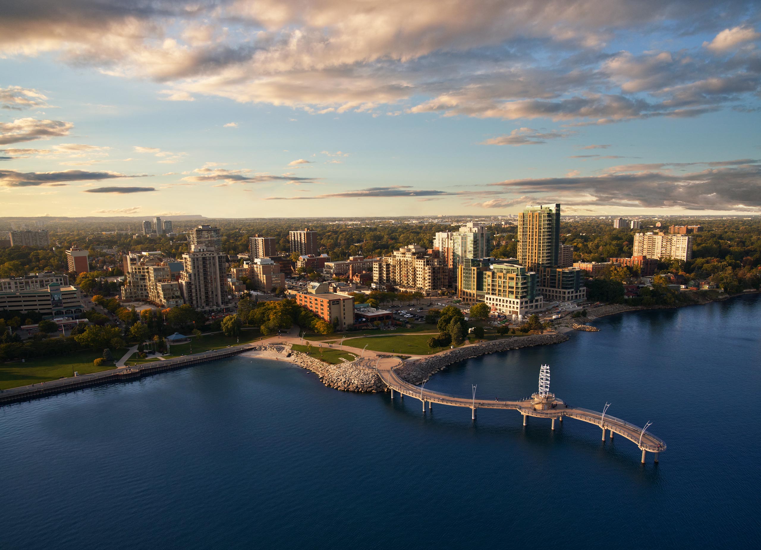 Aerial shot of the Burlington Waterfront and Downtown