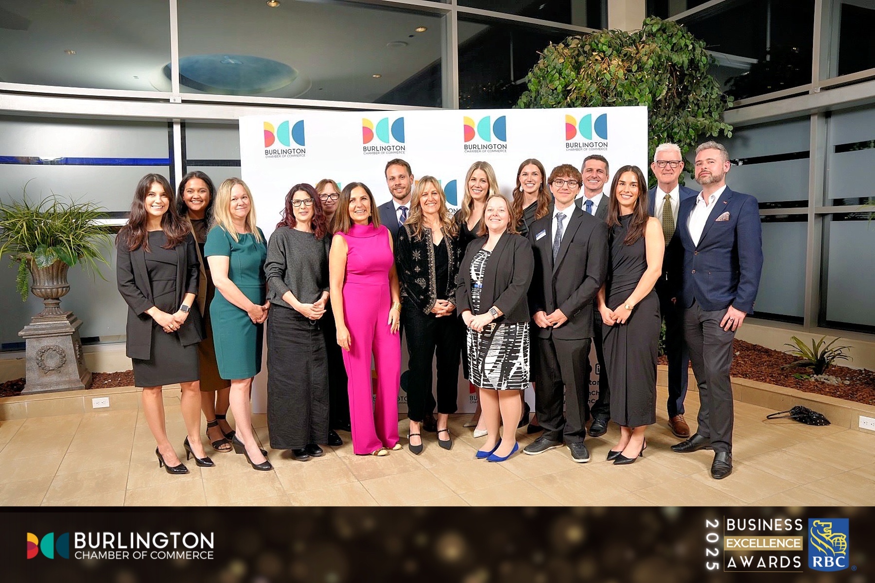 BEDT Team, Board, and MAyor of Burlington pose for a photograph at Business Excellence Awards Gala 2025